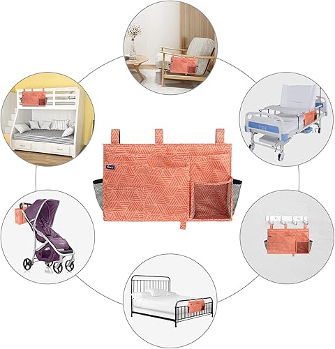 Miniatura 6 de Surblue Organizador colgante para mesita de noche, bolsa de almacenamiento con bolsillo para litera, hospital, dormitorios universitarios, rieles de
