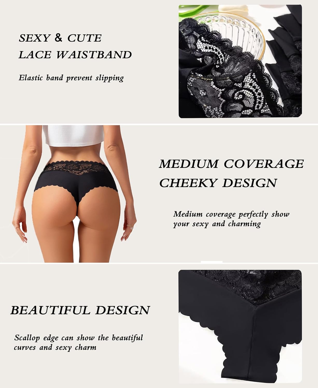 Sexy Underwear for Women Lace Cheeky Panties Breathable Bikini for Ladies 6 Pack - Image 6