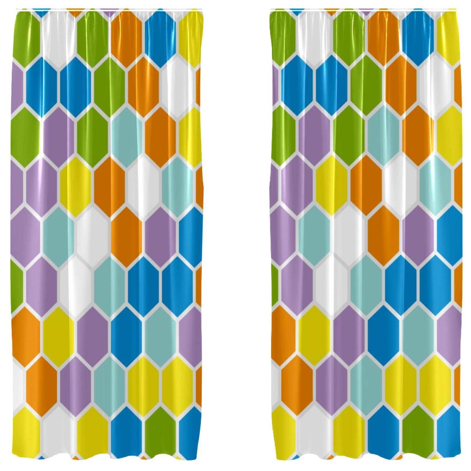 Rideau occultant géométrique bleu orange jaune 140 x 213 cm microfibre