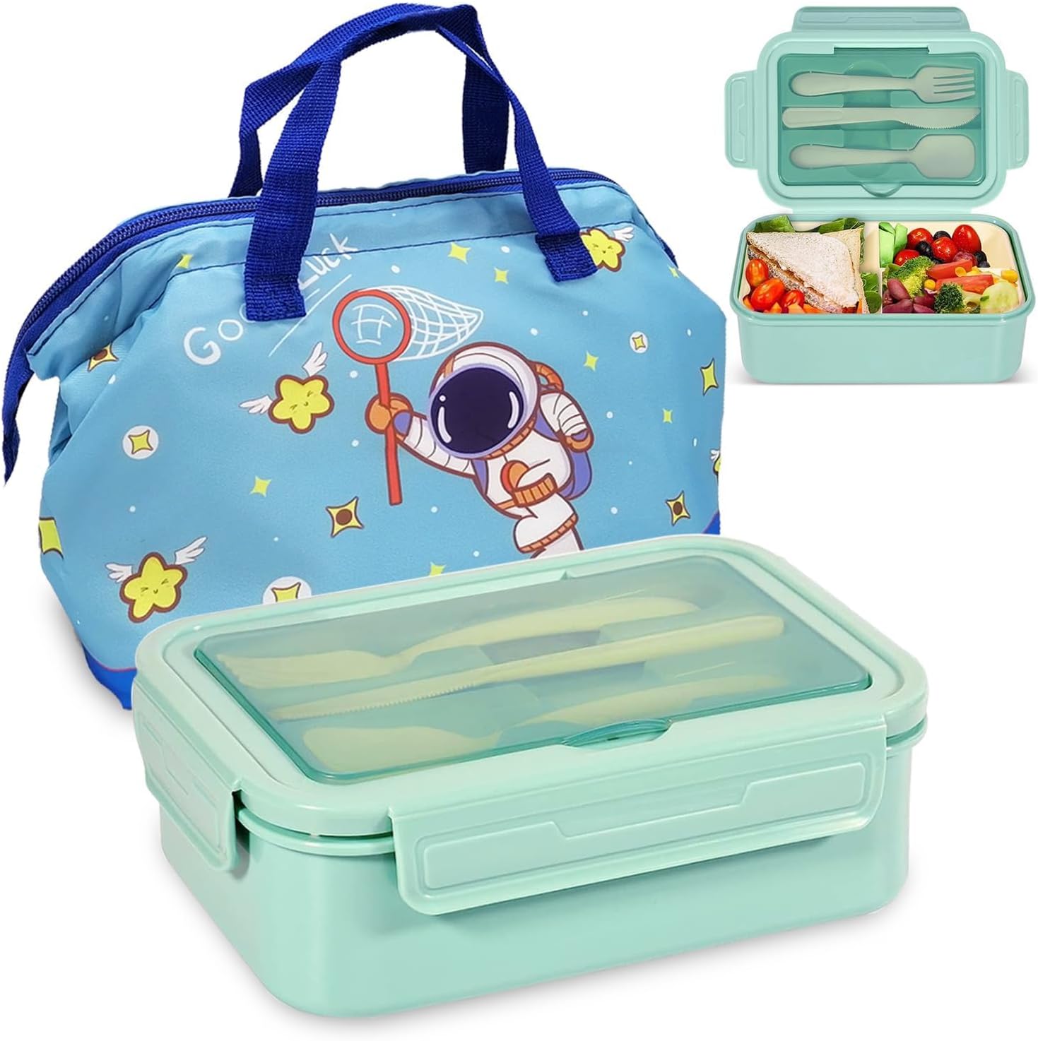 Yoawllty Lunch Box for Kids School, 5 in 1 Bento lunch Box with Insulated lunch Bag and Utensil Set 1100ml Leak-proof Lunch Box For Kids&Adults (Green)