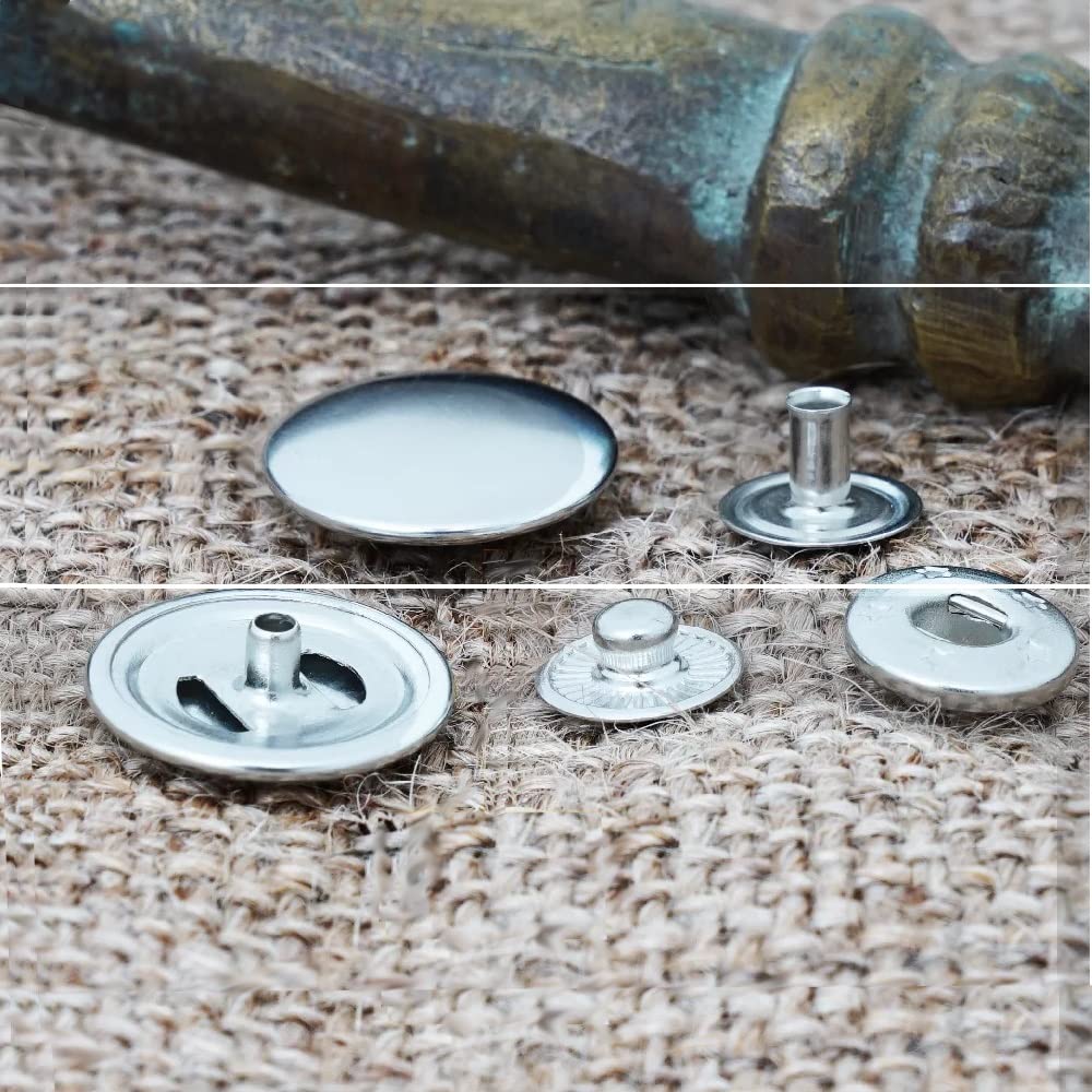 S-Feder Druckknöpfe 15 mm + passendes ISTA TOOLS Werkzeug kompatibel mit Prym Vario-Zange, Snaps Buttons Metallknöpfe rostfreie Knöpfe S-Federverschluss (50 Stück)