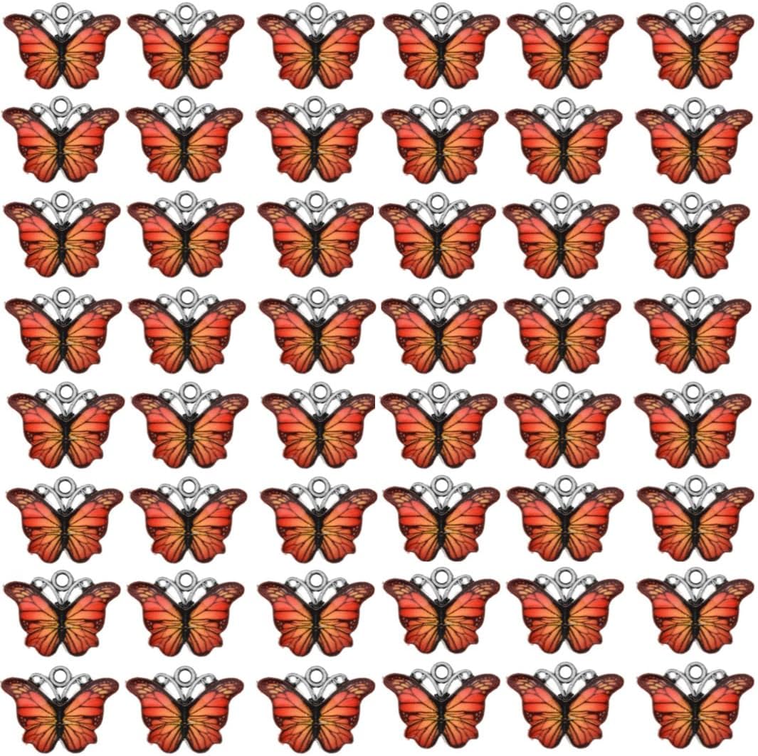 Zhiheng 50 Pack Alloy Butterfly Charms Monarch Butterfly Enamel Pendant Beads for Jewelry Making DIY Earring Necklace Bracelets Accessories Wine Charms