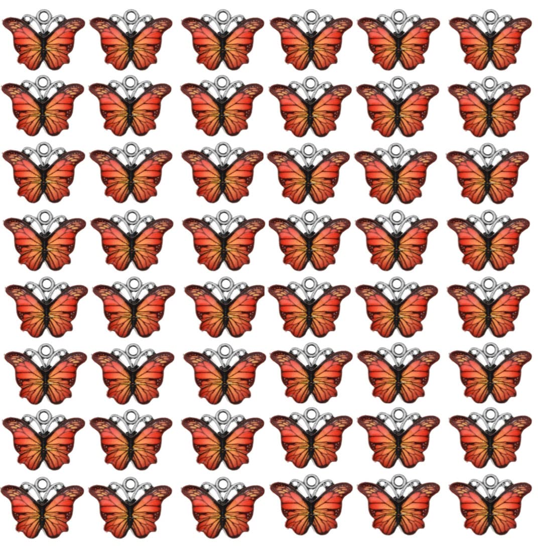 Zhiheng 50 Pack Alloy Butterfly Charms Monarch Butterfly Enamel Pendant Beads for Jewelry Making DIY Earring Necklace Bracelets Accessories Wine