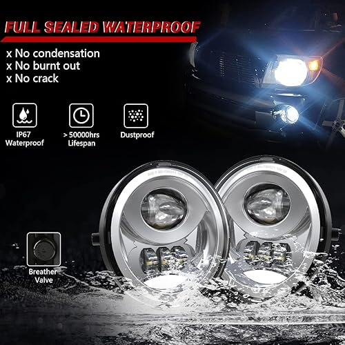 Miniatura 7 de Conjunto de luz antiniebla LED compatible con Tacoma 2005-2011Solara 2004-2006Sequoia 2008-2015Tundra 2007-2013- par, cromado