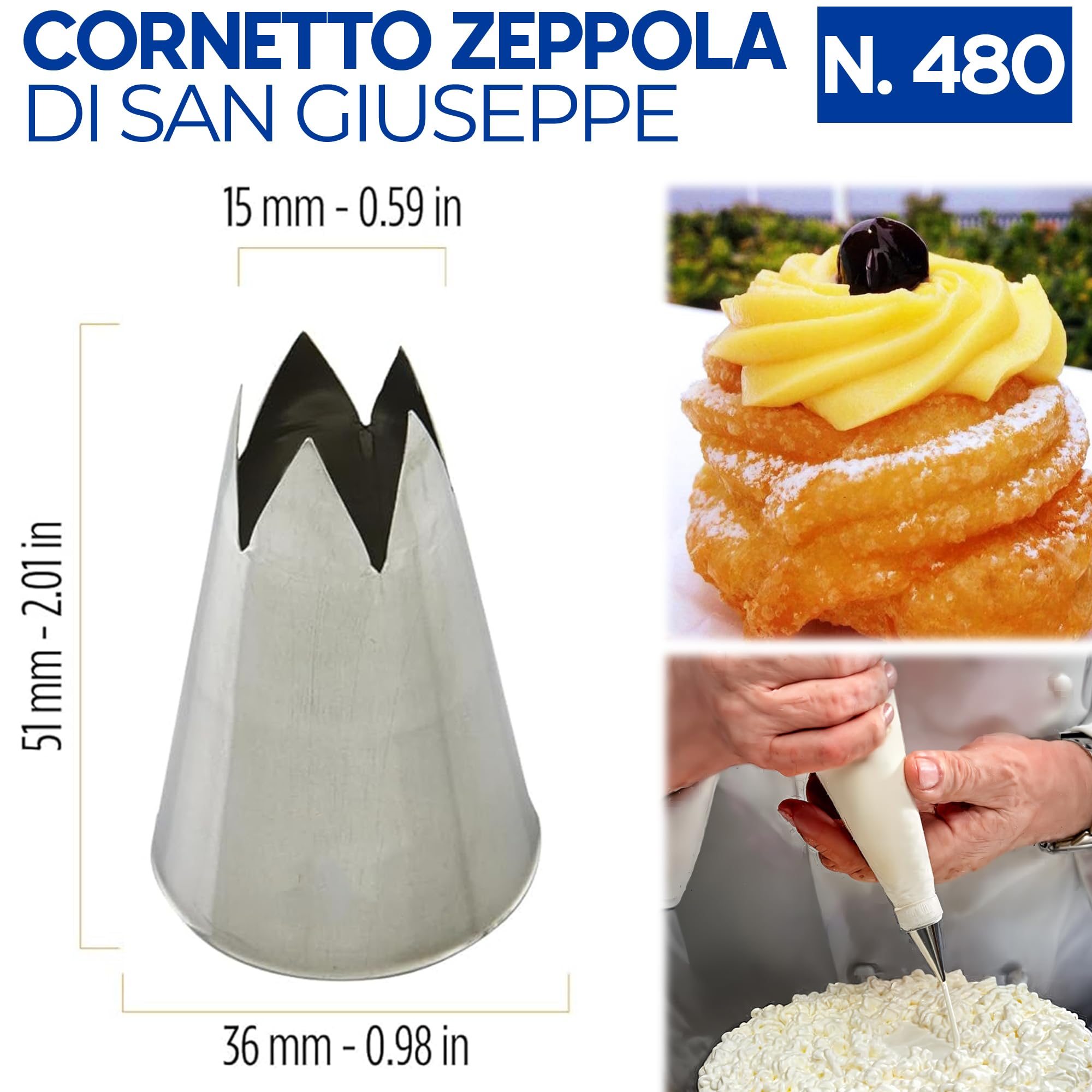 Sicignano | Sac à Poche à Pâtissier en coton avec bec F5 pour décorations de gâteaux pâtisseries Zeppole di San Giuseppe - Sac à crème douce, sac de décoration (1, 40 cm)
