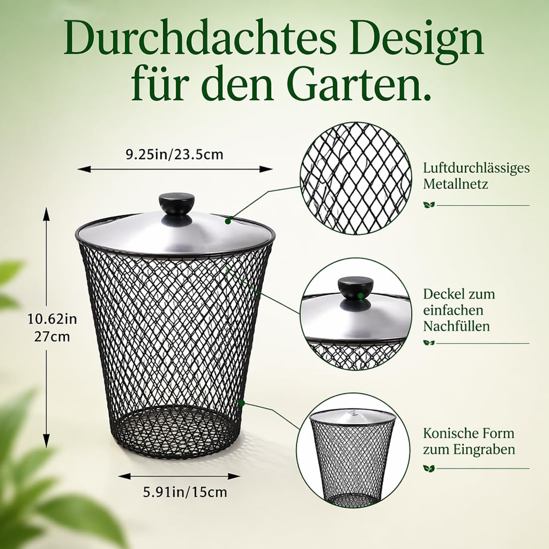 10L Unterirdisch Wurmkomposter Metall mit Deckel,4/6/8 Stück Küchen&Gartenabfälle Beetkomposter aus Metallgitterkörbe für Hochbeet, Garten, Hof und Außenbereich,Silber,4 Set