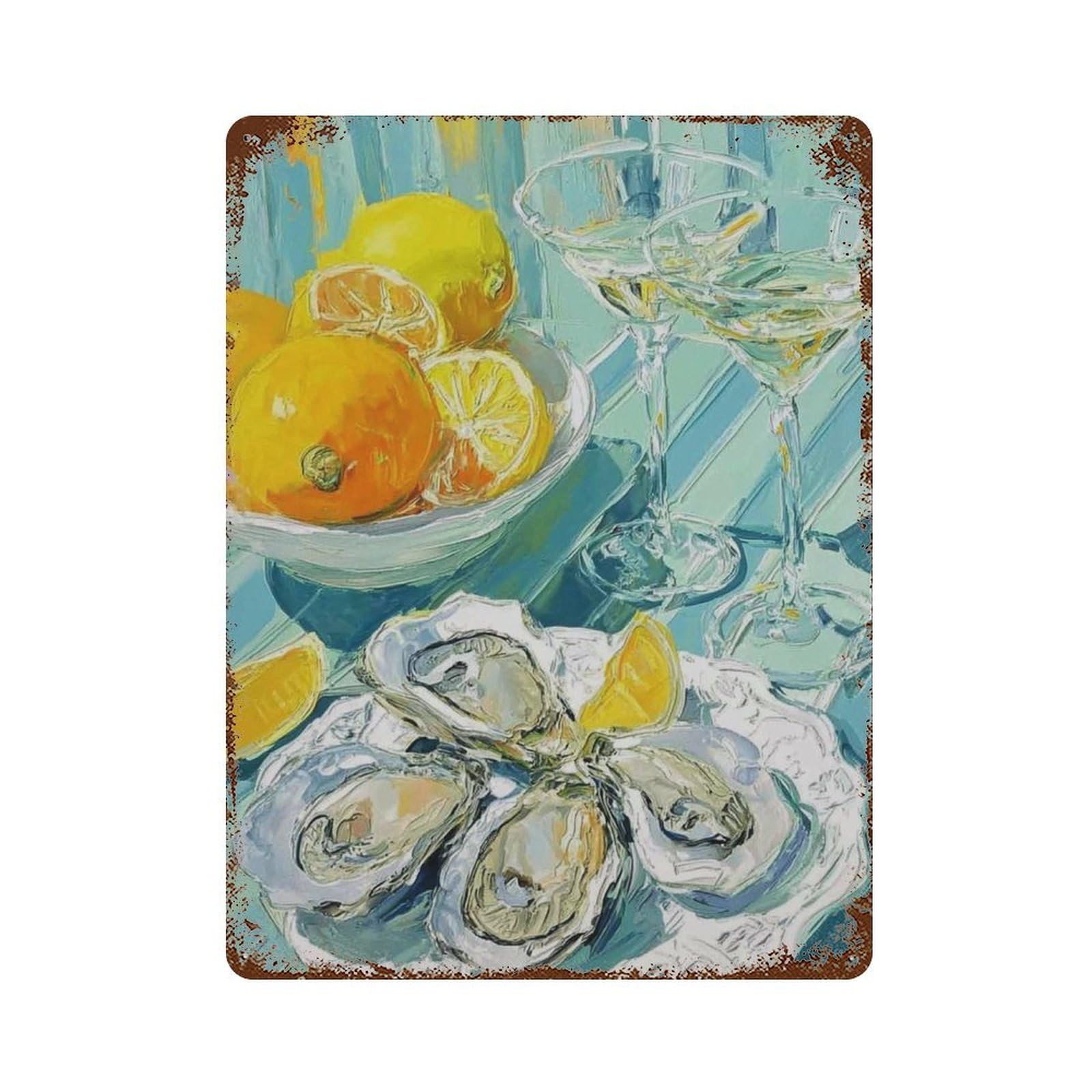 xiaoxiaoshen Oyster Citrus Kitchen Mini Cocktail Rustic Dining Room Coastal Bar Work Seaside Wall Decor Art Metal Tin Poster Modern Home Decor Art Home Bar Shop Decorations Vintage Sign 40x30cm