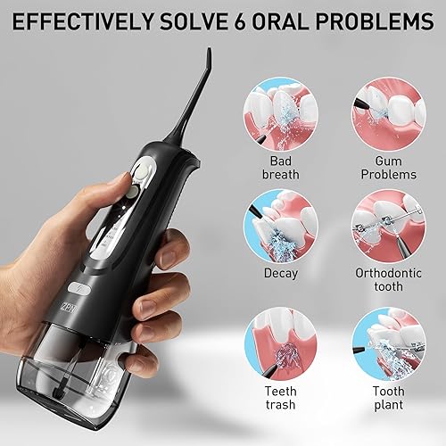 Miniatura 2 de ZPN Irrigador dental de agua inalámbrico para limpieza de dientes, con 4 modos de irrigador oral, 5 puntas de chorro reemplazables, limpiador de