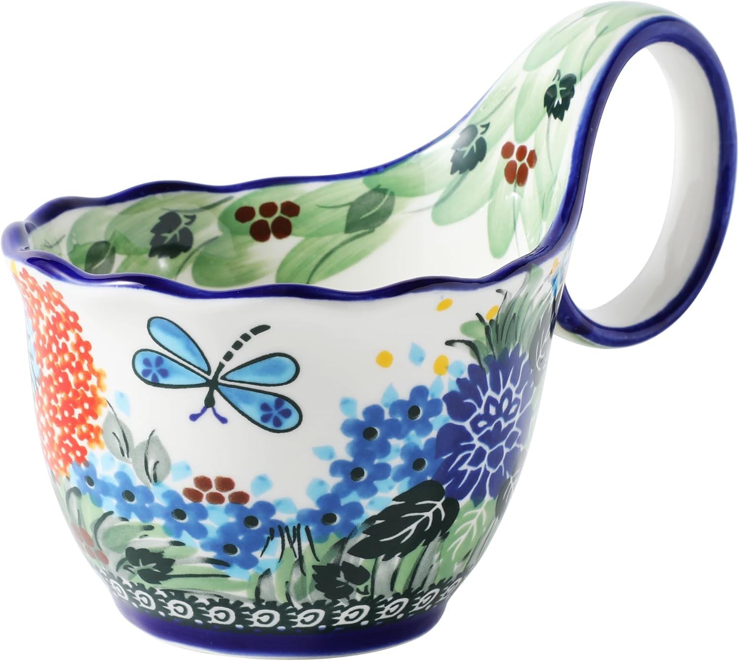 ALMA 2025 Decorative Ceramic Soup Bowl with Loop Handle - Microwave Safe 18oz Hand-Painted Spring Splendor for Soup, Cereal, Ice Cream