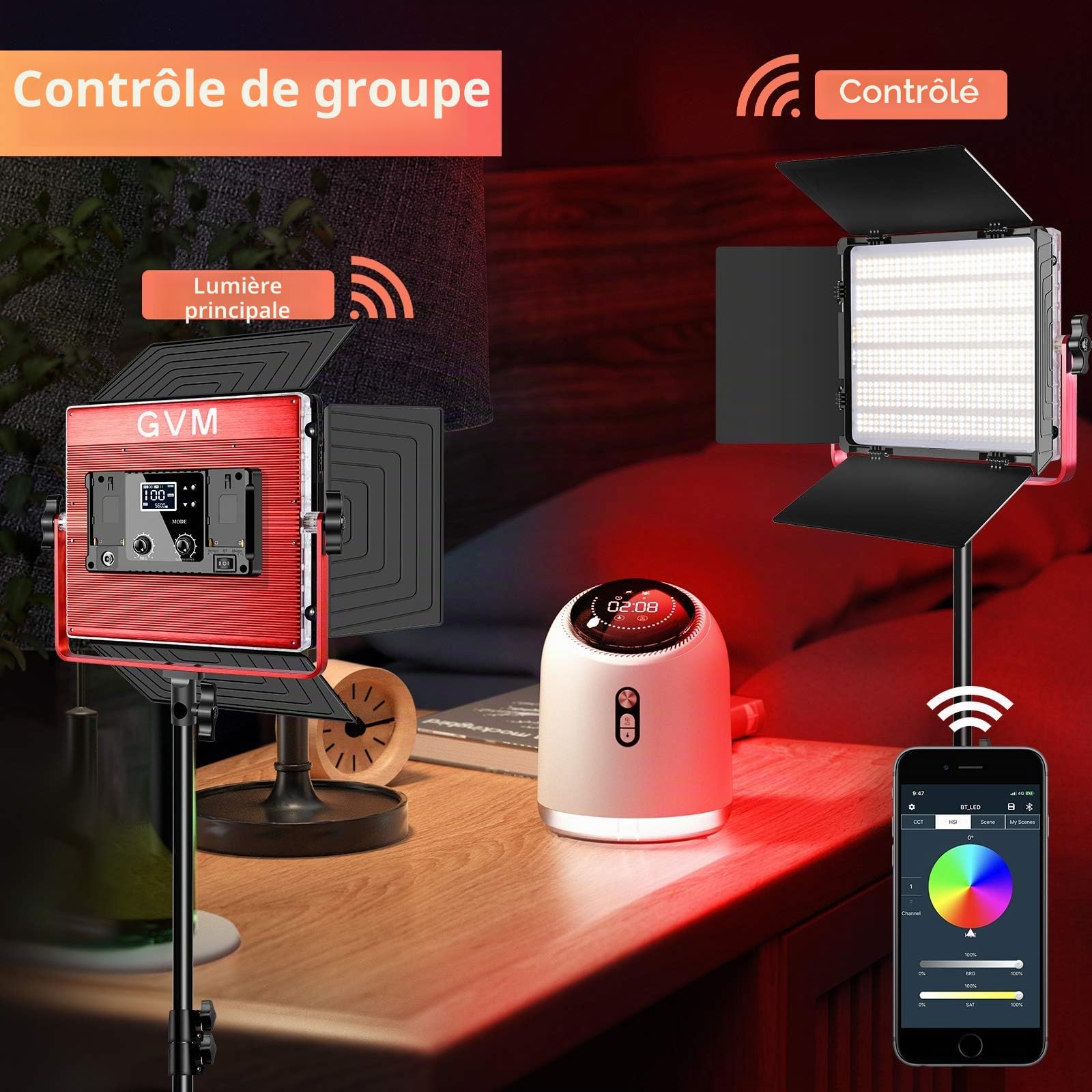 GVM Panneau d'Éclairage Vidéo LED avec Trépied, Contrôle APP, RVB 1200D, pour Studio de Photographie, Youtube et Conférence