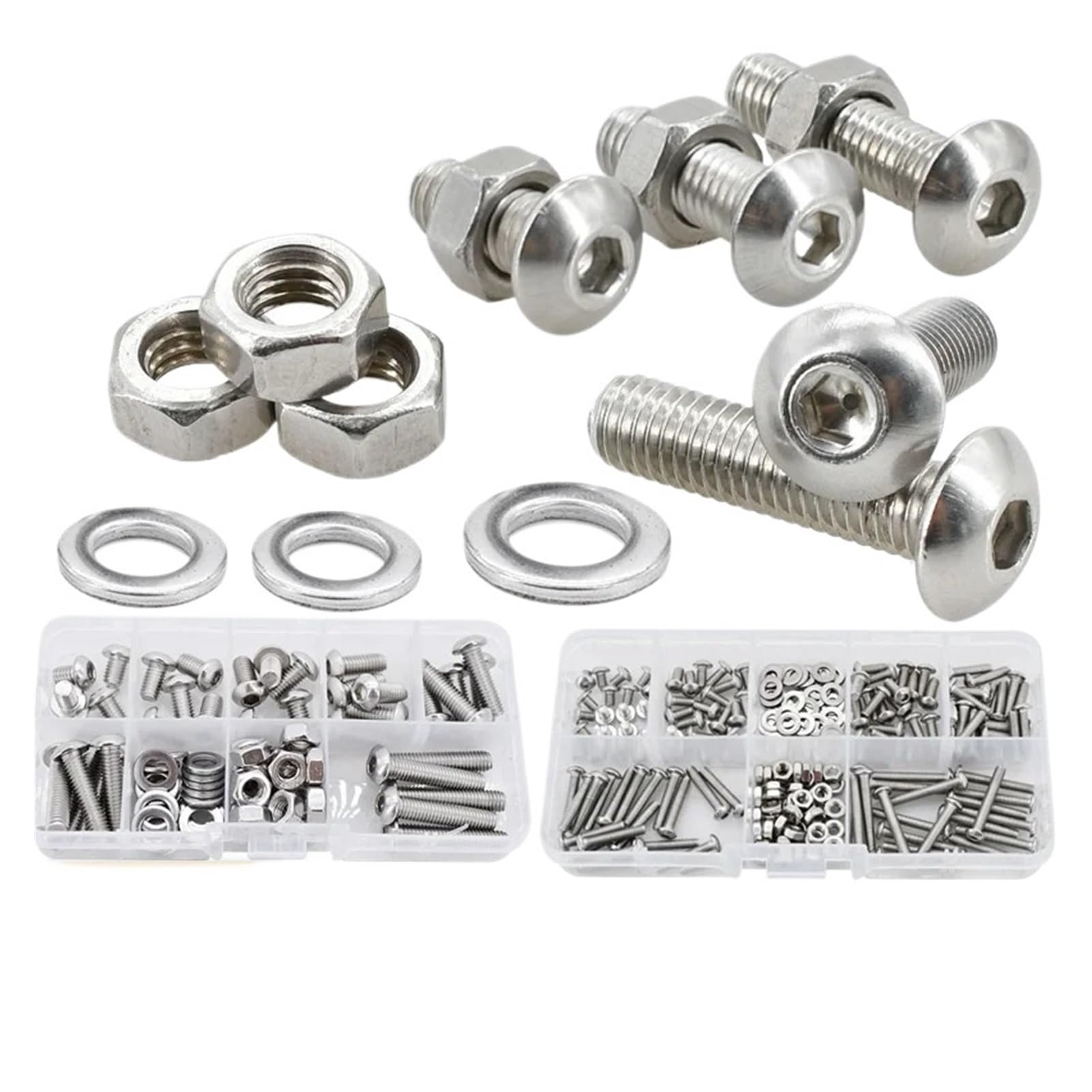 M2 M3 M4 M5 M6 metrisches Gewinde-Inbusschrauben-Mutter-Unterlegscheiben-Set, Edelstahl-Innensechskantschrauben, Dichtungssatz, Maschinenschrauben-Sortiment