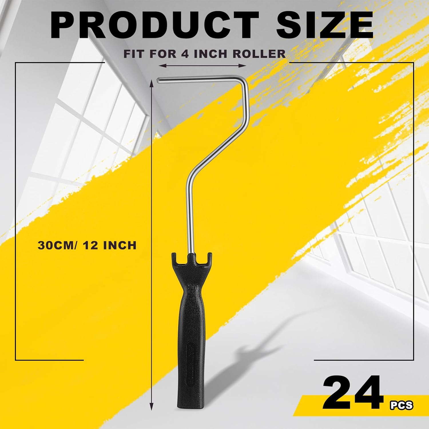 Sliner 24 Pcs 4 Inch Mini Paint Roller Frame 12 Inch Paint Roller Frame with Handle for Home Painting Supplies Detail Painting and Cutting (Black)