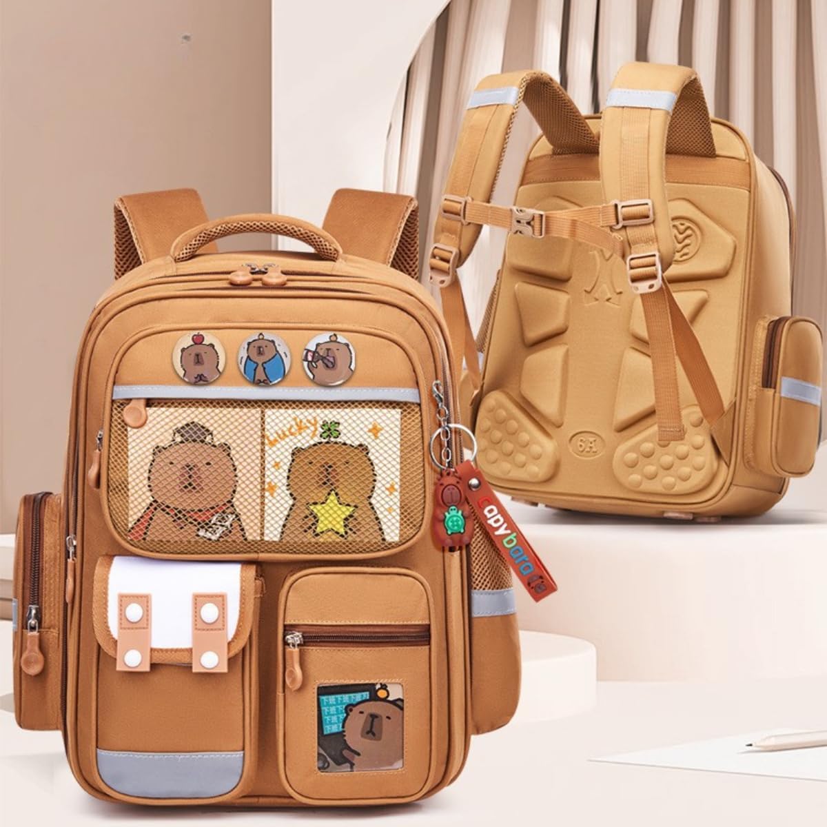 Zaino Capibara Bambino, Zaino Capibara Kit con Astuccio e Borsa per Pranzo (Green)