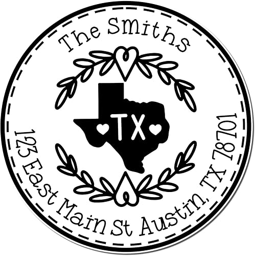 Miniatura 376 de Round State Love - Sello de dirección de devolución para Texas, uso con almohadilla de sello, mango de madera, sello de dirección de Texas