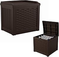 Suncast 22 Gallon Java Resin Deck Box - Weatherproof Outdoor Storage Bench for Cushions, Tools, Pool Gear & Patio Organizing