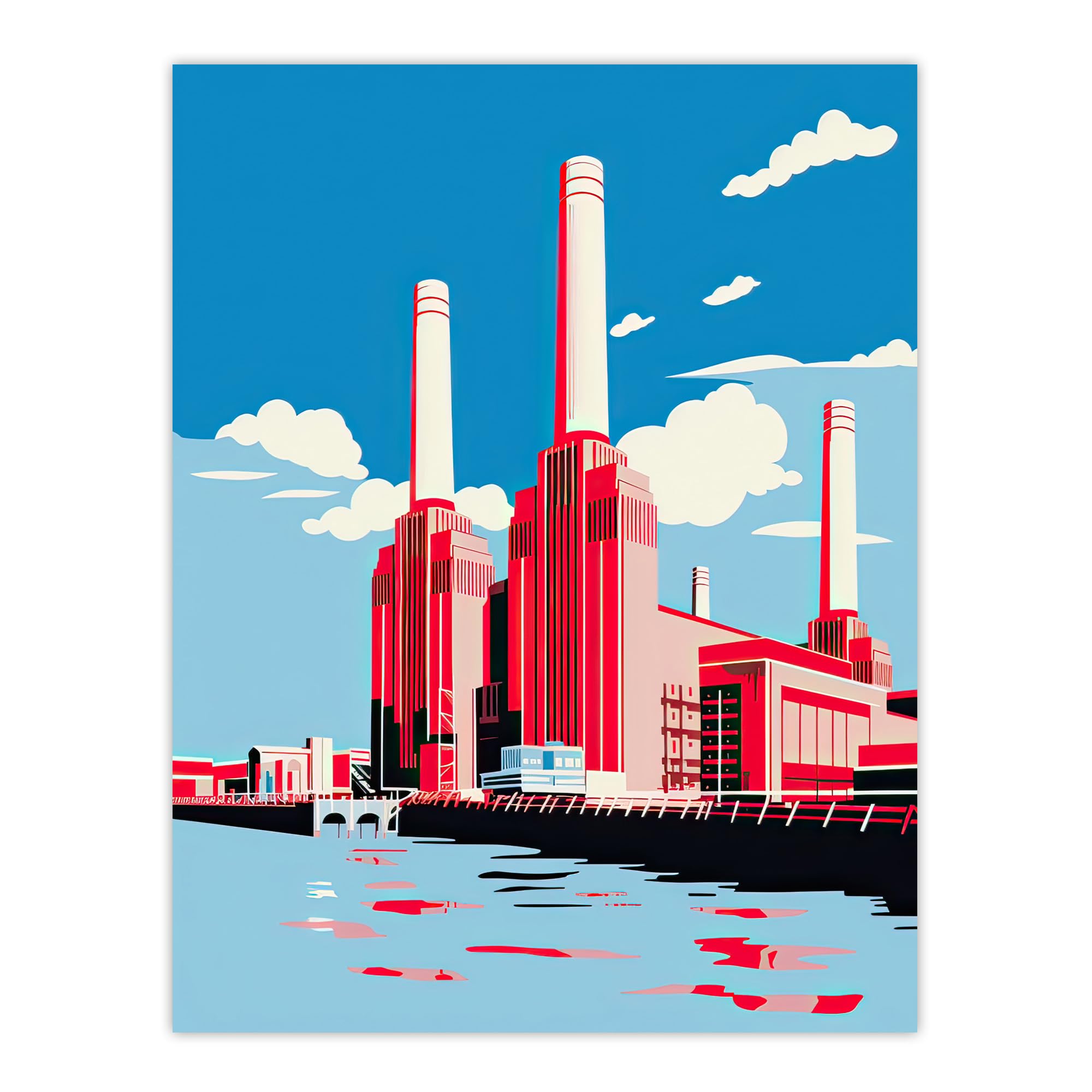 Artery8 Battersea Power Station Graphic Pink and Blue Large Wall Art Poster Print Thick Paper 18X24 Inch