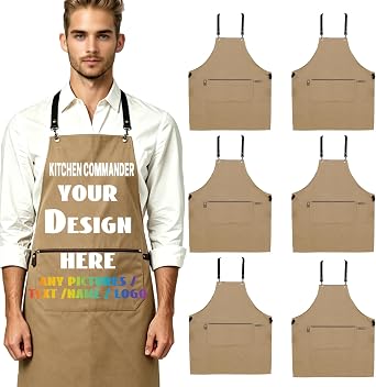 6-Pack Custom Apron for Chefs, Personalized Kitchen Apron with Photo Text, Rugged Cooking Apron for Men Women