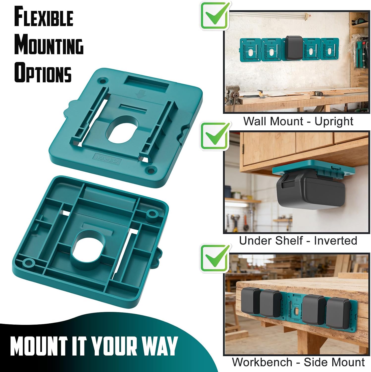 Crivnhar Battery Mount Holder Work Compatible for Makita 18V Batteries, Wall Mounts Hanger Fit for BL1860 BL1850 BL1840 BL1830, Organize Garage/Workshop/Work Truck(10 Pack,w/20 Screws, No Battery)