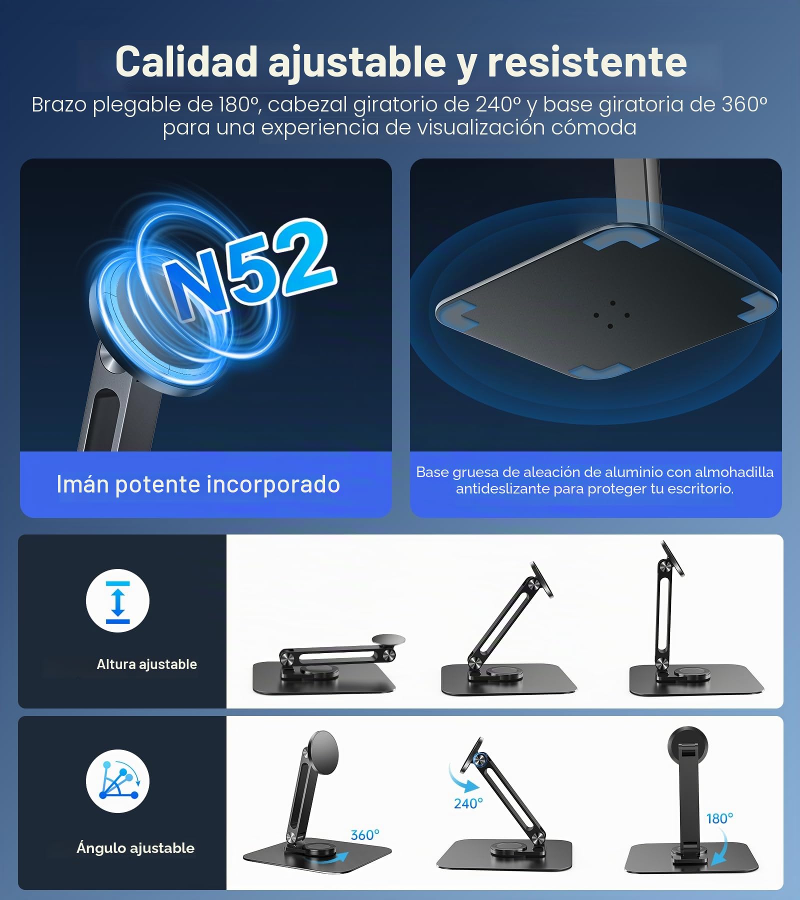 Golday Soporte magnético para iPhone/iPad/monitor compatible máximo con brazo de aleación de aluminio de 18 pulgadas, soporte ajustable para tableta, adecuado para tu hogar, oficina, aula, espacio