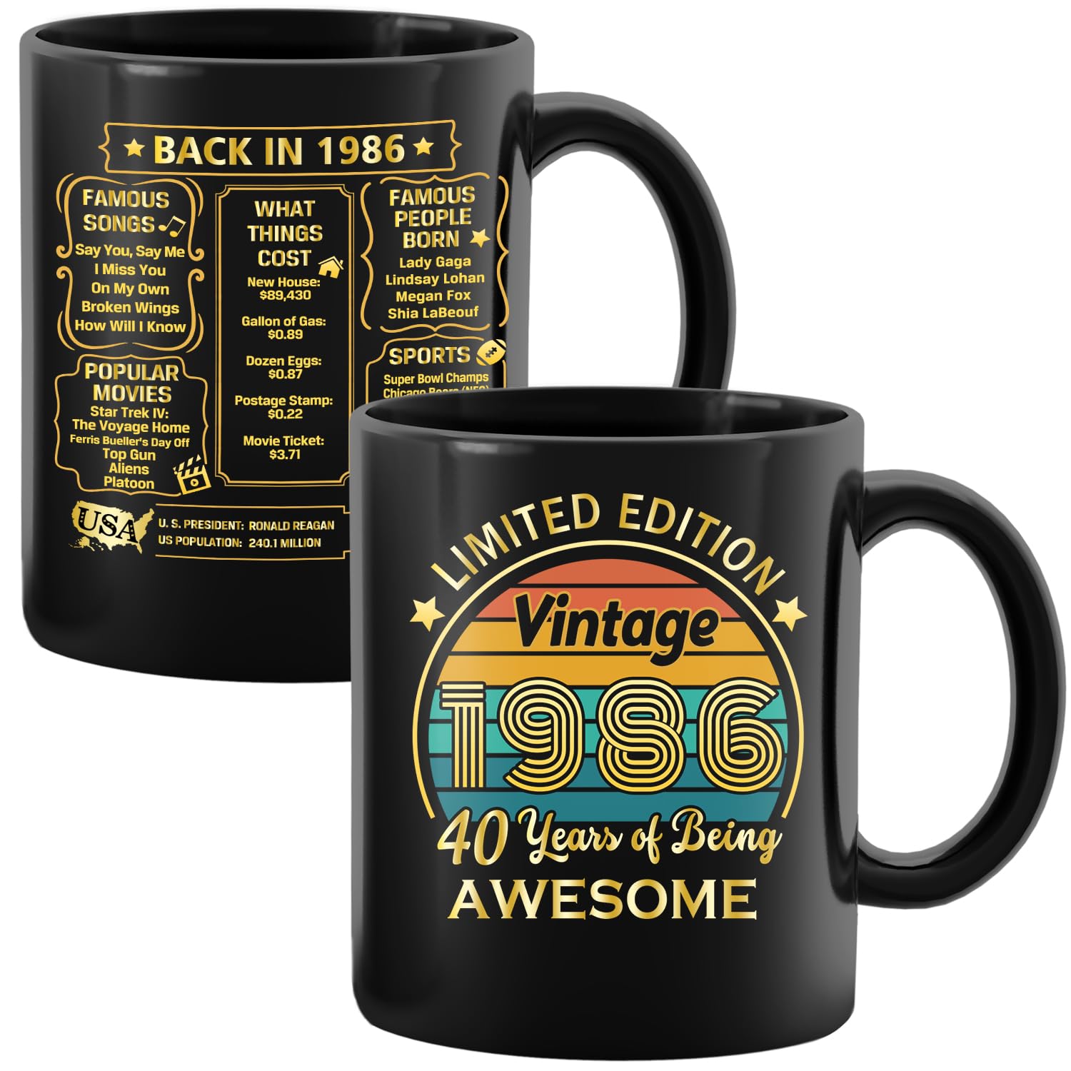 QUPT 40th Birthday Gifts for Women Men, 40th Birthday Gifts for Him, 1986 Birthday Gifts for Women Men, 40 Years Old Gifts, 1986 Birthday Gifts for Her Him, 40th Birthday Presents Coffee Mug