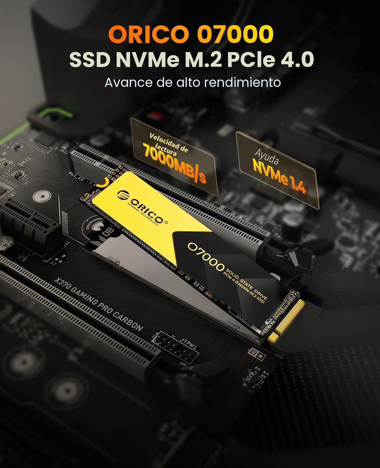 ORICO M2 SSD 4TB, NVMe SSD M.2 con Disipador, PCIe 4.0 x 4, hasta 7000MB/s, SLC Cache 3D NAND, M.2 2280 SSD Interna para PS5, PC de Sobremesa y Portátiles-O7000