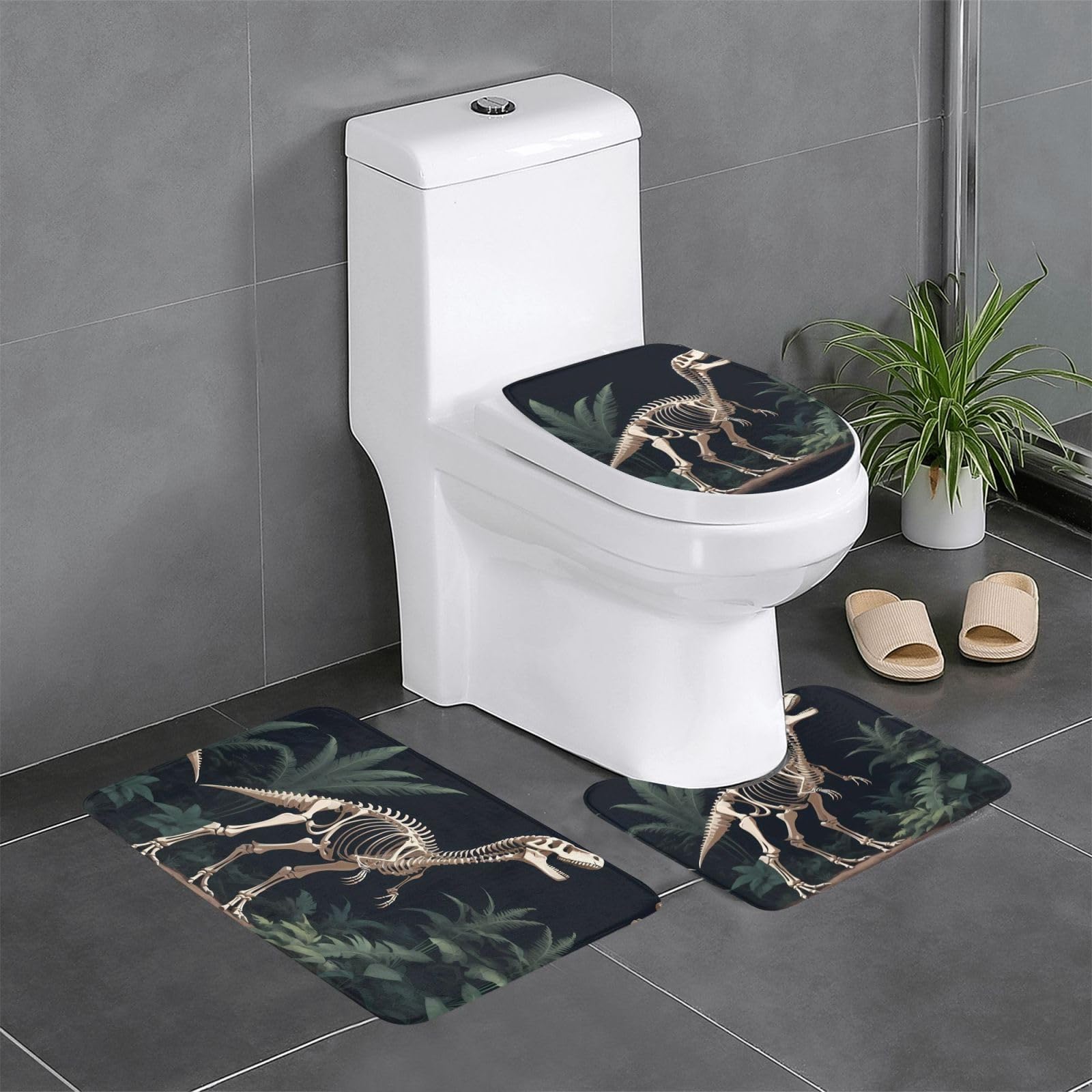 Tapis de salle de bain dinosaure lot de 3 pour toilettes et coiffeuse