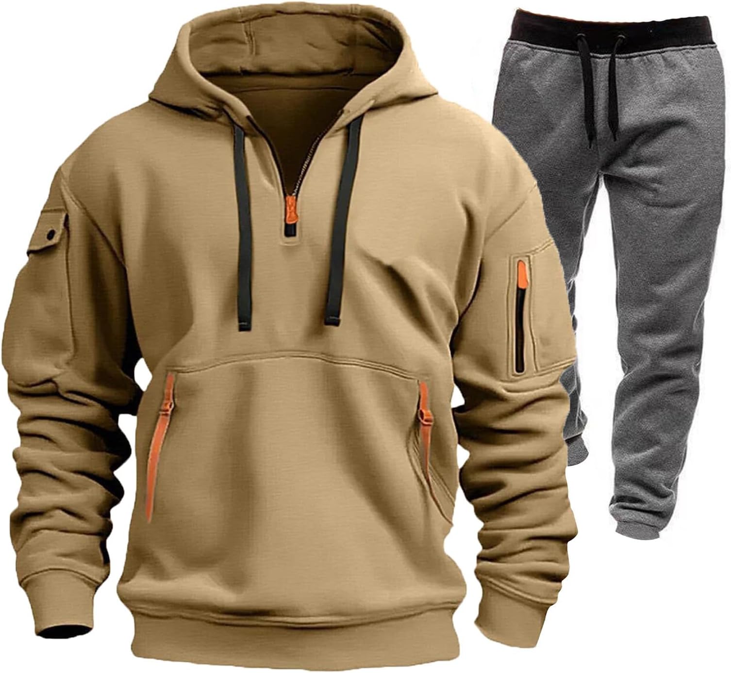 Sweatsuits for Men 2 Piece with Zipper Pockets Quarter Zip Hoodie Tracksuit Sets Jogging Sports Casual Sweat Suits