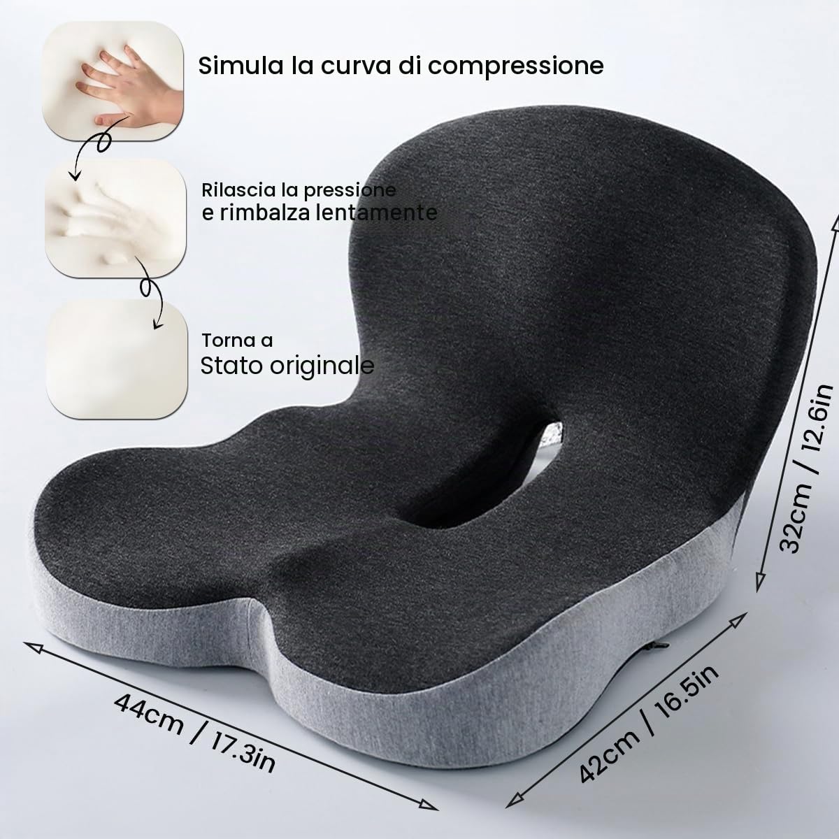 Reenly Back and Seat Cushion, Reenly Car Seat Cushion, Ergonomic Memory Foam Comfortable Non-Slip Lumbar Support, Suitable for Car and Office (Black Gray)