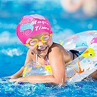 Vista 7 de Gorros de natación para niñas (de 2 a 6 años), gorro de natación de silicona impermeable duradero para cabello corto con gafas de natación, tapón