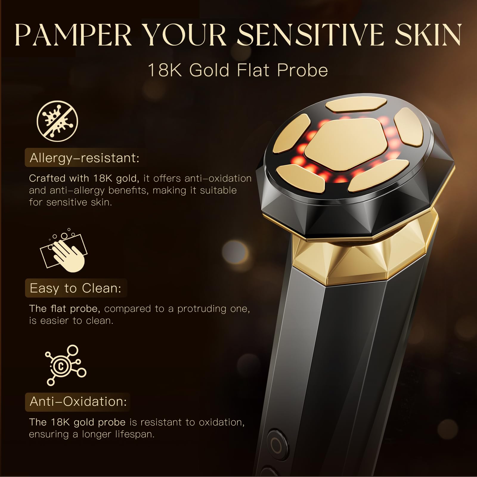Anlan Radio Frequency Device Face, 18K Gold Face Massager Against Wrinkles 5 In 1 Ems Microcurrent V Beauty Meter Light Therapy Anti Ageing