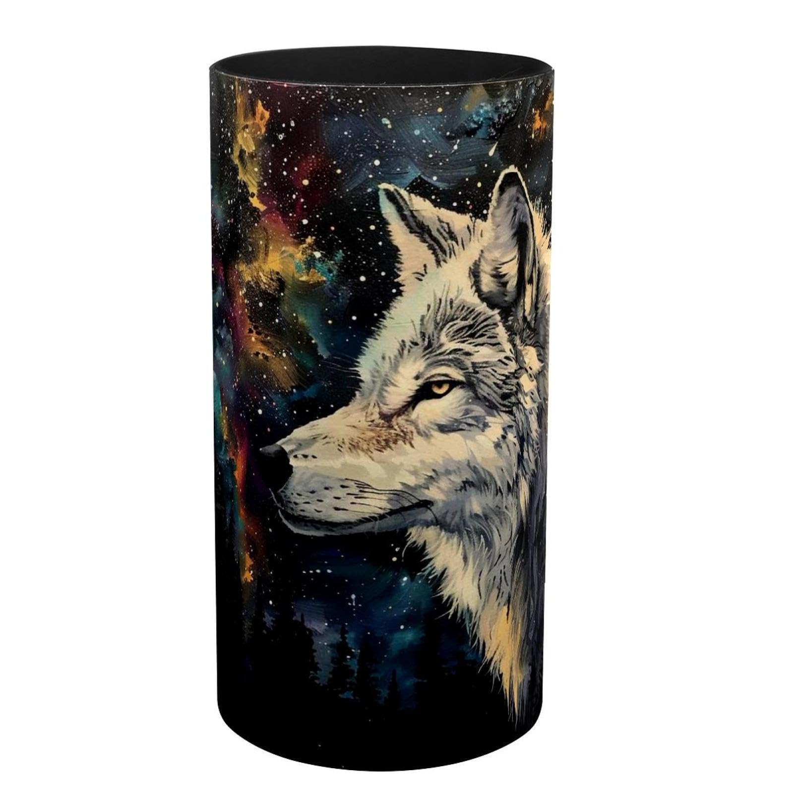 Boîte à musique en métal pour bureau et porte-pinceaux loup étoilé