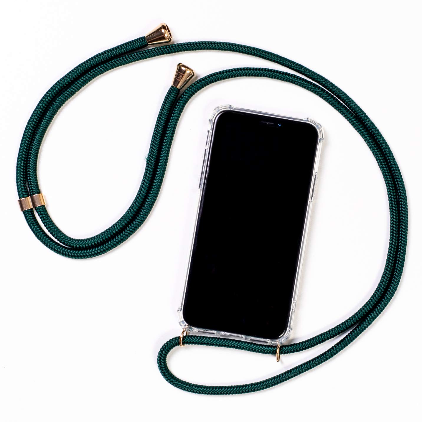 KILUCASE Smartphone Necklace - Clear Protective Anti-Shock Case with Lanyard Strap Cord in Dark Green (Compatible with iPhone XR)