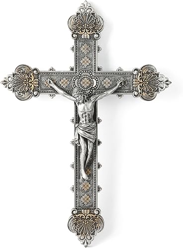 Miniatura 1 de BC CATHOLIC Crucifijo Crucifijo de pared, Santa Cruz, regalo religioso, estilo vintage, pintado a mano en metal plateado, 12 pulgadas de alto