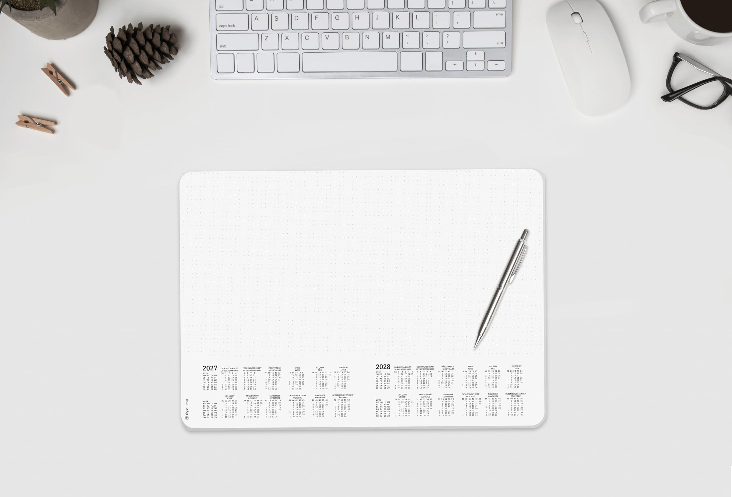 SIGEL Sous-main papier 2027/2028 A3 | H7501, lot de 5, coins arrondis, design dotted, blanc et noir, 30 feuilles