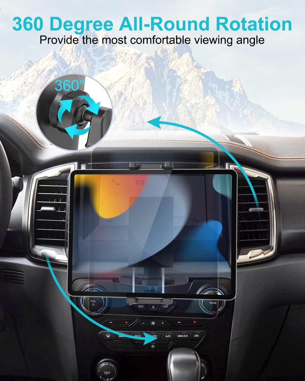 Car Tablet Holder CD Slot, Adjustable Arm CD Player Tablet Mount, 360° Rotation Vehicle CD Insert Clamp for iPad Pro 13 12.9 Mini Air, Galaxy Tab/Z Fold/Z Flip, iPhone, More 4-13" Devices