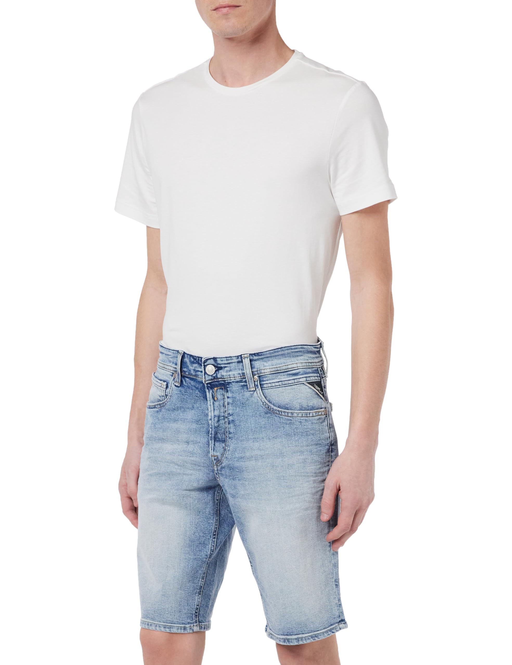 Replay Herren Jeans Shorts Grover Straight-Fit Bio, Light Blue 010 (Blau), 28W