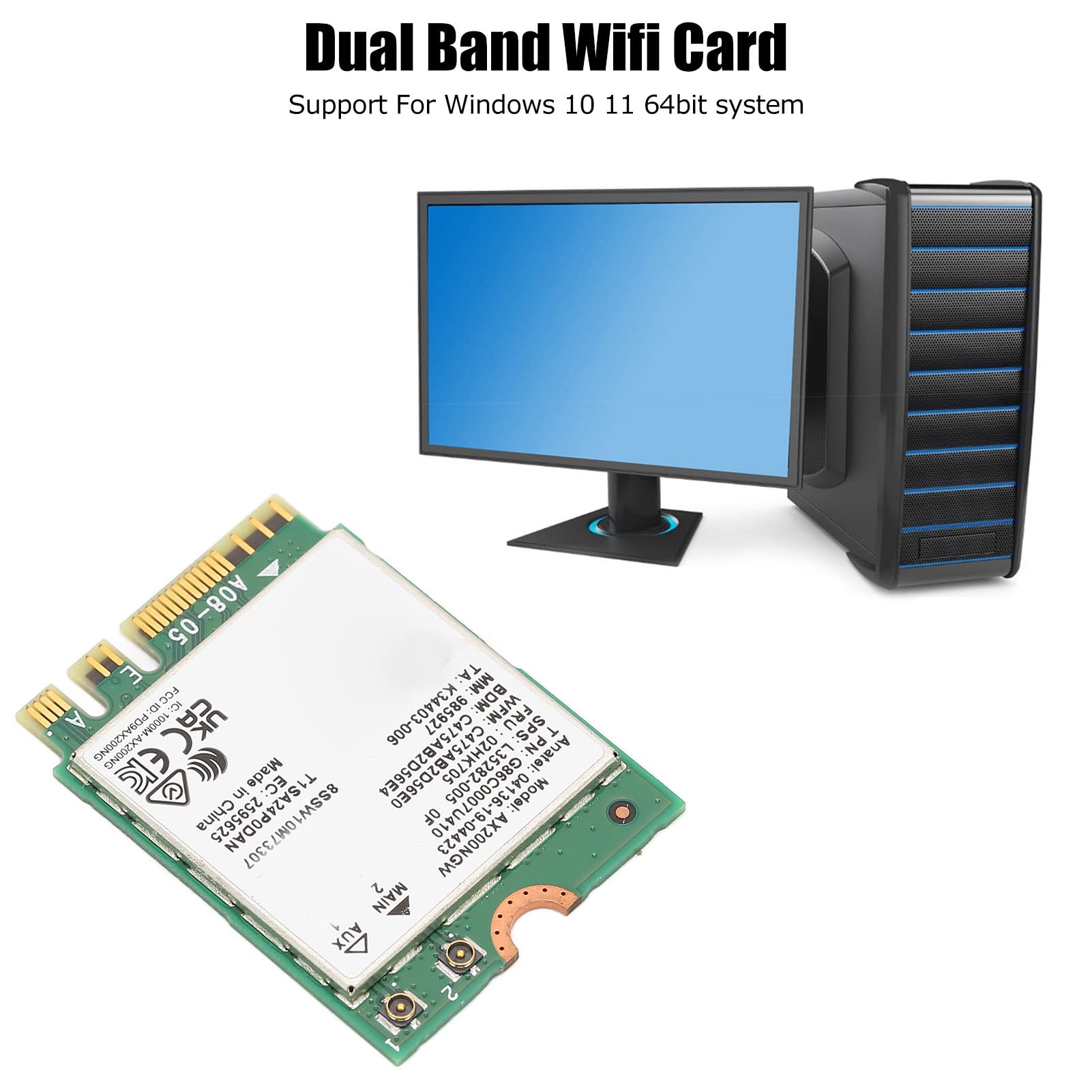 Scheda di Rete NGFF, 2.4G 5G Dual Band 574Mbps 2400Mbps Connessione BT5.1 Comoda Scheda di Rete Wireless Stabile, Trasmissione Stabile Durevole a Bassa Potenza per Windows 10 11 64Bit