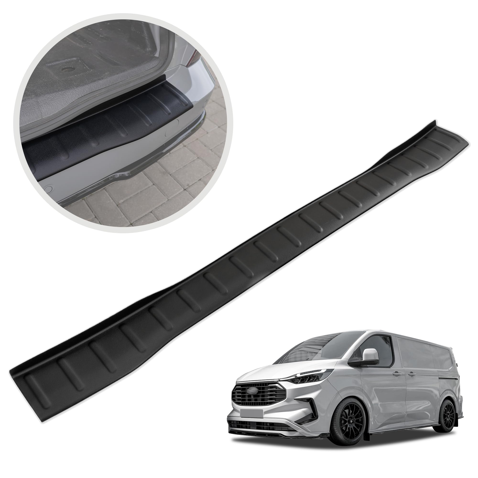CHROMEMASTER | Protezione Paraurti Posteriore Compatibile con Ford Transit Custom 2023+; Plastica ABS, Opaco, Nero; Proteggi il Paraurti Posteriore della tua Auto dai Danni