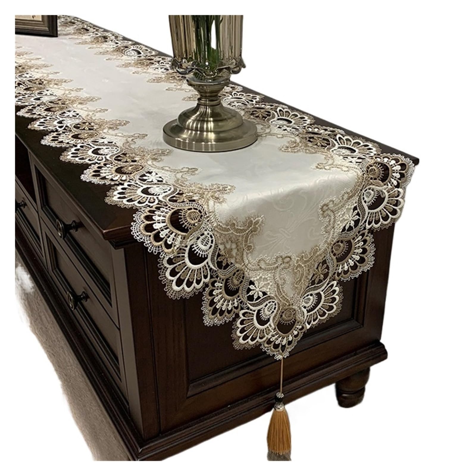 Runner da tavola in pizzo, Runner da tavola in pizzo ricamato con nappe floreali Decorazione natalizia(S4 Lace Table Runner,40x200cm)