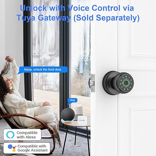 Miniatura 7 de Cerradura de puerta de huellas dactilares, perilla de puerta inteligente con teclado de contraseña, perilla de puerta con estampado de dedos,