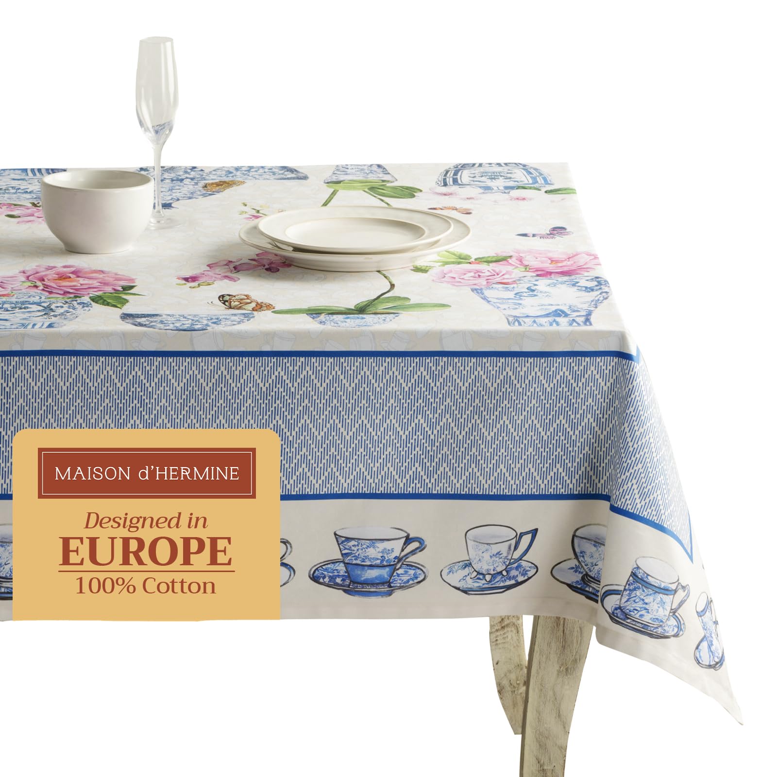 Maison d' Hermine Canton 100% Cotton Tablecloth for Kitchen | Dinner | Table | Party Decoration | Weddings | Spring/Summer (Rectangle, 140 cm x 180 cm)