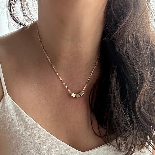 Miniatura 2 de Dainty Stainless Steal 17" necklace 3 tiny geometric cubes. Not fading hypoallergenic, comes in gold and silver. HANDMADE BALOOLA jewelry. Dainty
