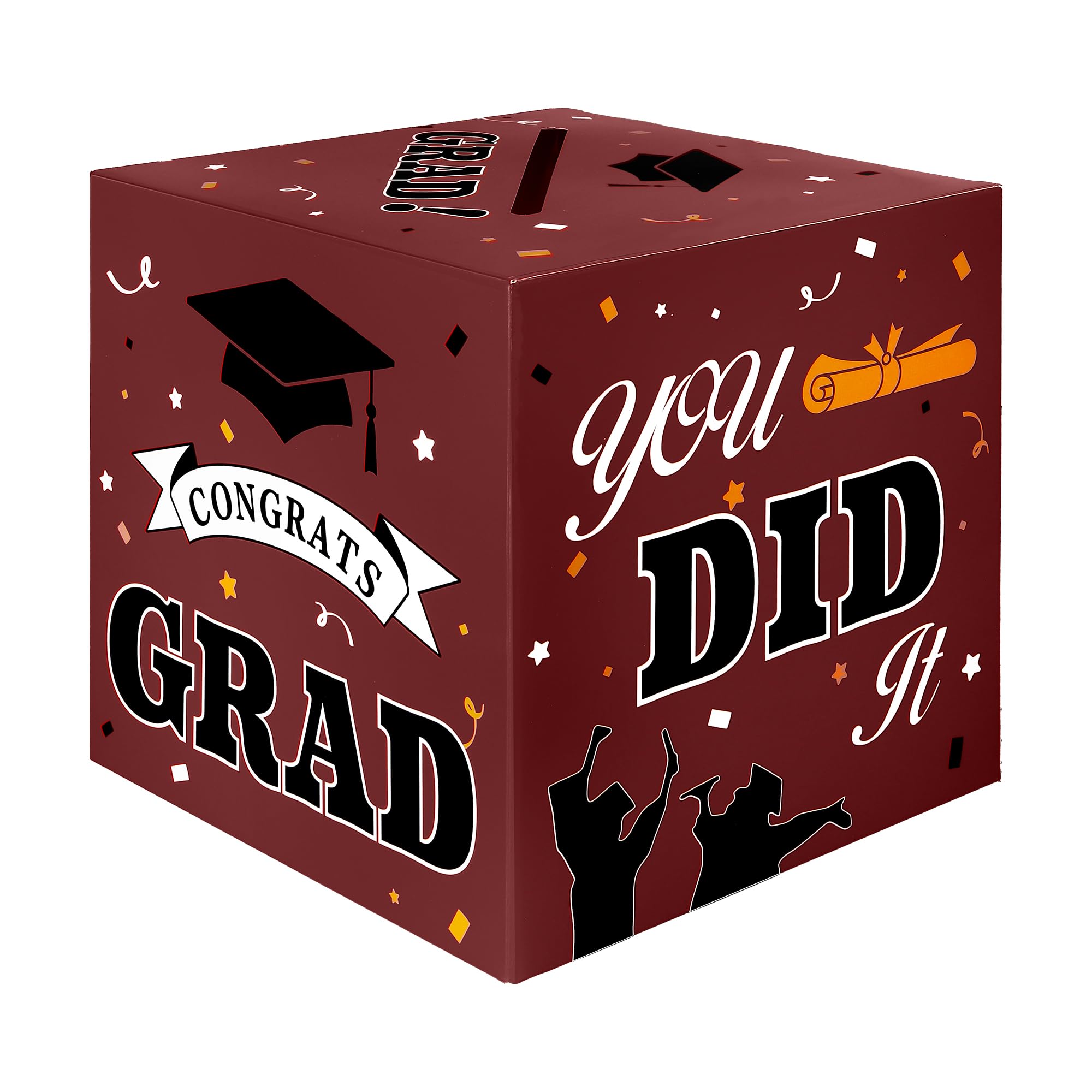 Graduation Card Box, Graduation Party Decorations 2026, Maroon Graduation Box, Graduation Card Holder, Foldable Cardboard Congrats Grad Card Gift Box for Graduation Party Supplies Party Favors