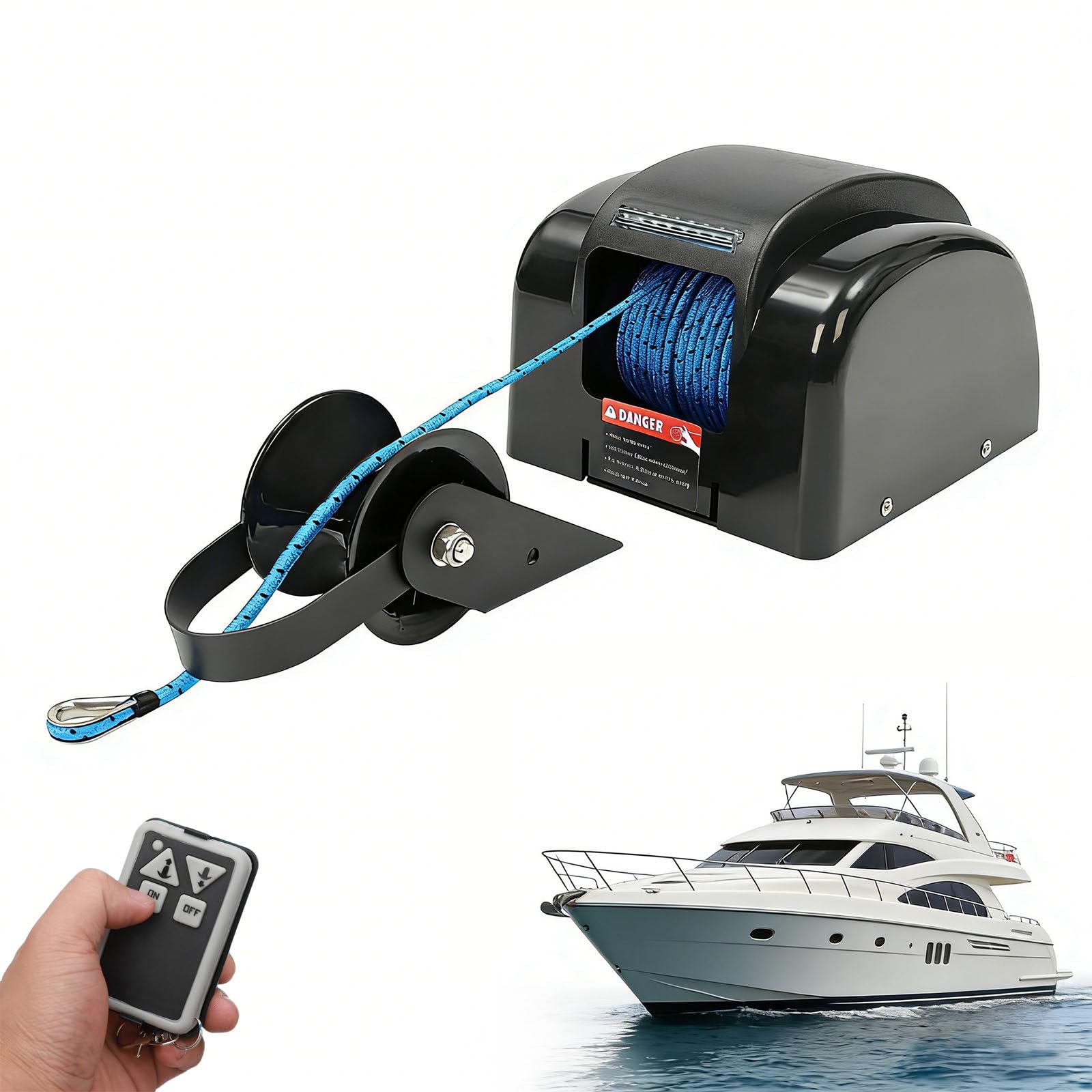 Cabrestante eléctrico de 12 V para barcos, capacidad de 421 kg, cuerda de 31 m, sistema de recuperación rápida, diseño compacto para pesca y veleros, rendimiento eficiente y fiable