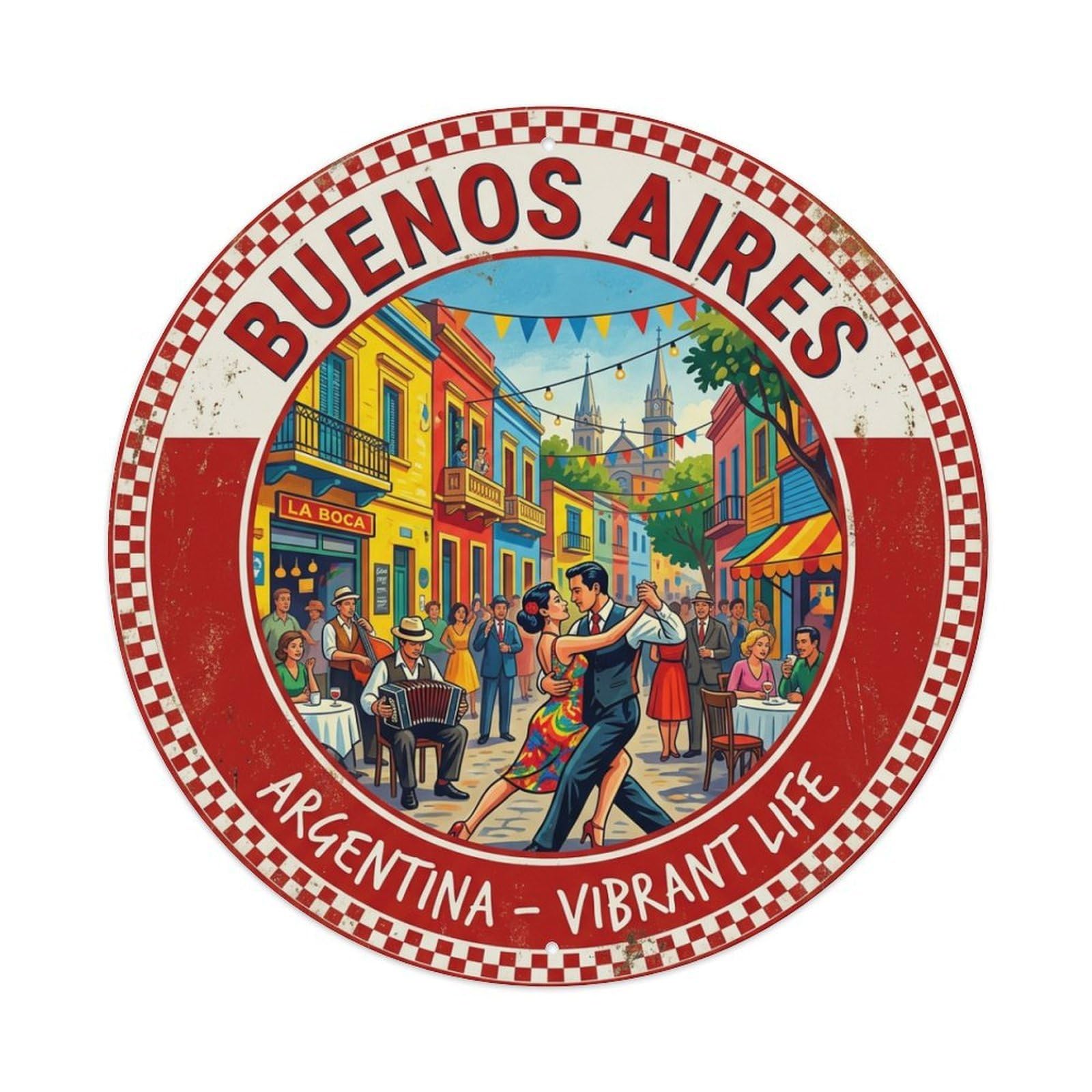 Metal Tin Sign Vintage Travel Buenos Aires Argentina Vibrant