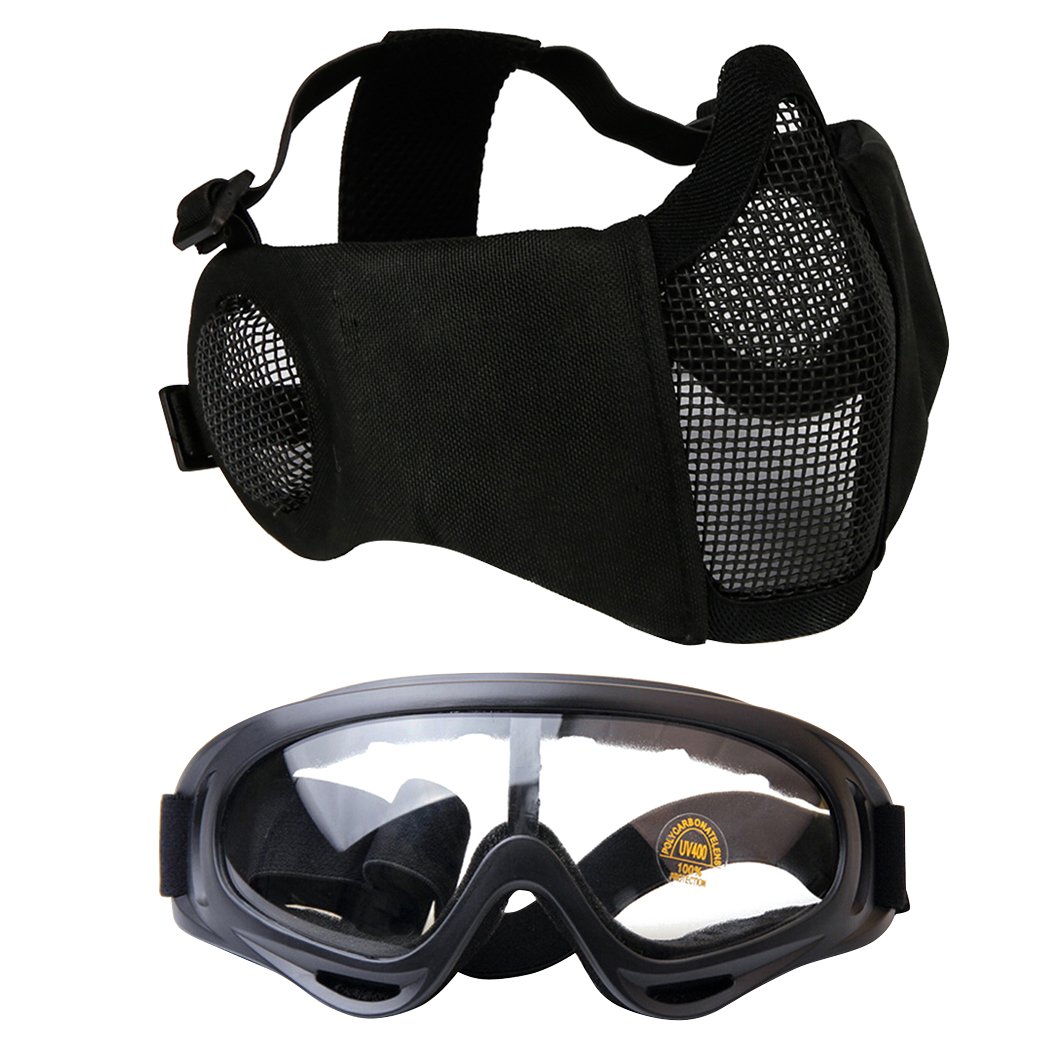 Siatkowe ochronne zginane półtwarz akcesoria regulowane gogle airsoft, konstrukcja osłony uszu, regulowane dopasowanie, lekkie okulary do jazdy konnej, sportów terenowych, narciarstwa, snowboardu