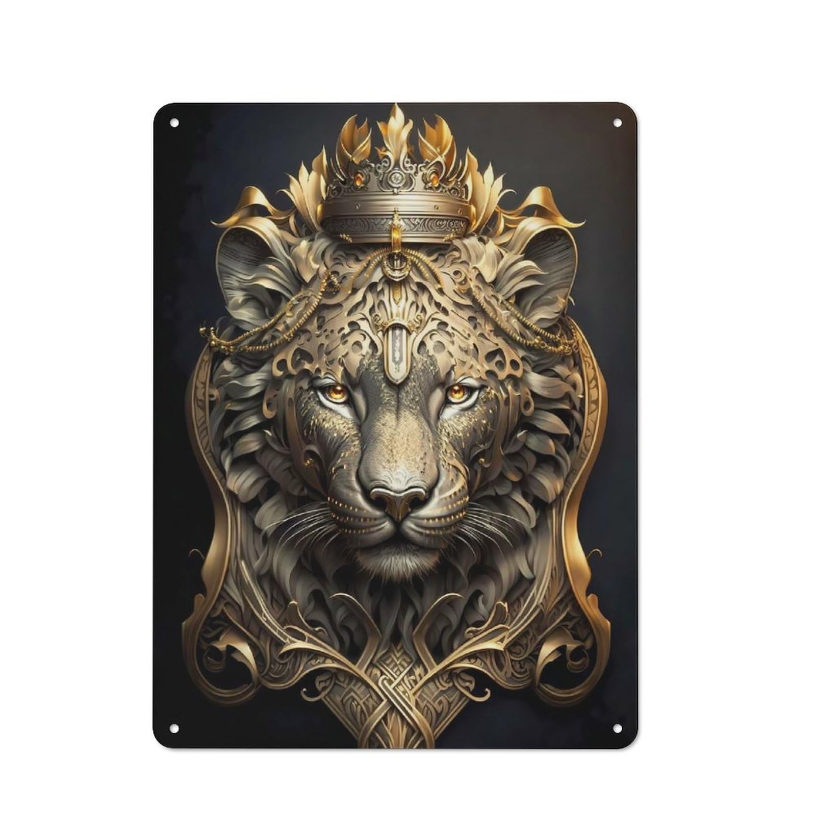 Junmoney Style-22 Metal Wall Sign 40X30cm Featuring Majestic Monarch Tiger For Hallway Wall, For Hallway Decor Lovers, For Retro Home Interiors