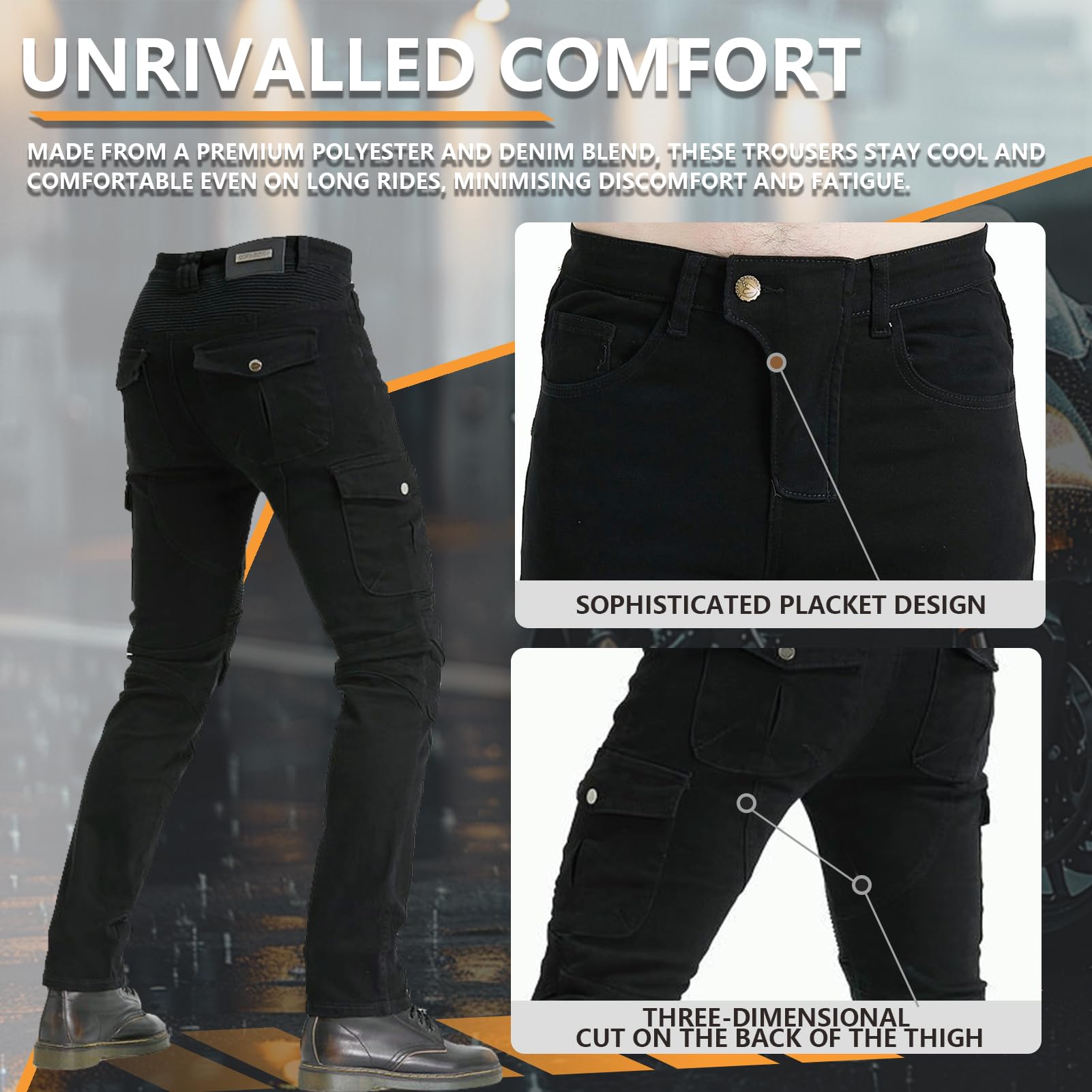 HULG Pantalones De Motociclismo Hombre Pantalones De Carreras De Motocross Con Pantalones Anti Caída,Jeans De Moto, 4 X Equipo De Protección (Black,L)