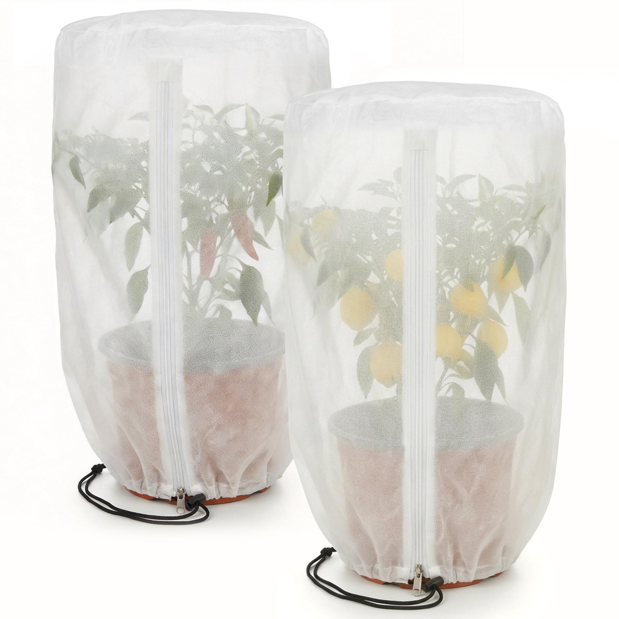 Photo 1 of 2 Pcs Rounded Top Plant Shade Cover, 47"x32" Garden Shading Sun Protection Plant Covers, White Light Refraction Fruit Tree Sunshade Cloth with Zipper Drawstring for Protect Plants from Direct Sunlight