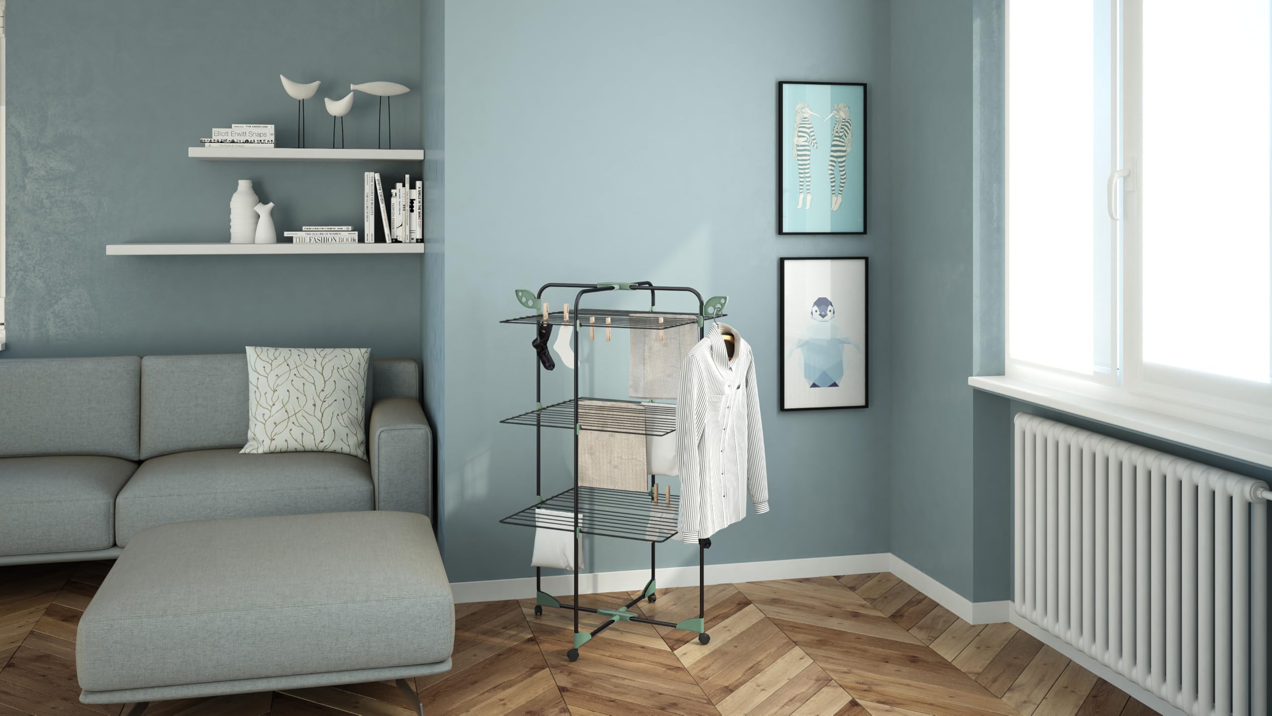 Colombo Alpina 30 - Séchoir à Linge Tour Modulable 30m - Étendoir sur Pied avec roulettes & Porte-Cintres - Structure Acier Antirouille, Pliable et Compact - Fabriqué en Italie - Capacité 11kg